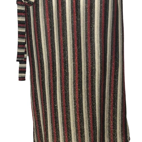 Zara Metallic Striped Belted Midi Dress V-Neck Size M - Picture 7 of 16